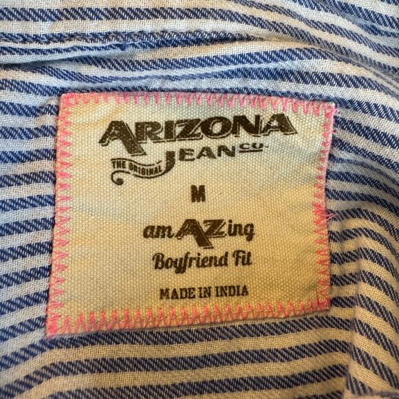 Arizona Jeans Co. Blue Striped Boyfriend Fit Button-Up – Medium - Picture 7 of 9